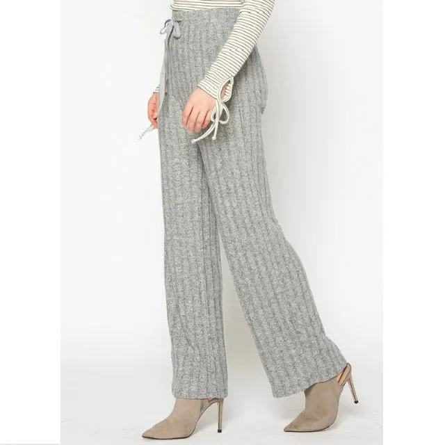 High Waist Ribbed Knit Straight Pants