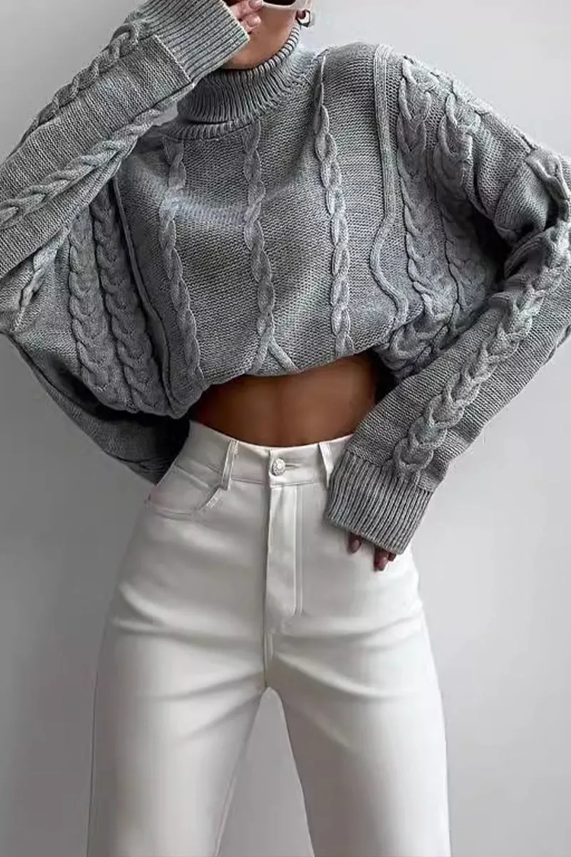 HWS1406 Chill Vibes Cable Knit Crop Sweater