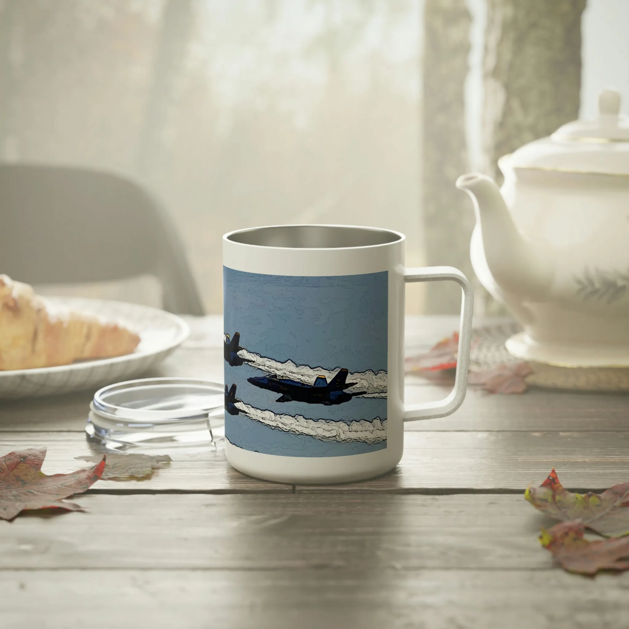 Insulated Coffee Mug, 10oz  ... Seattle Seafair ..."Blue Angels Run Over Lake Washington" ... Circa Mid 1980's ... Dr FJ Holt ... Original Works ...