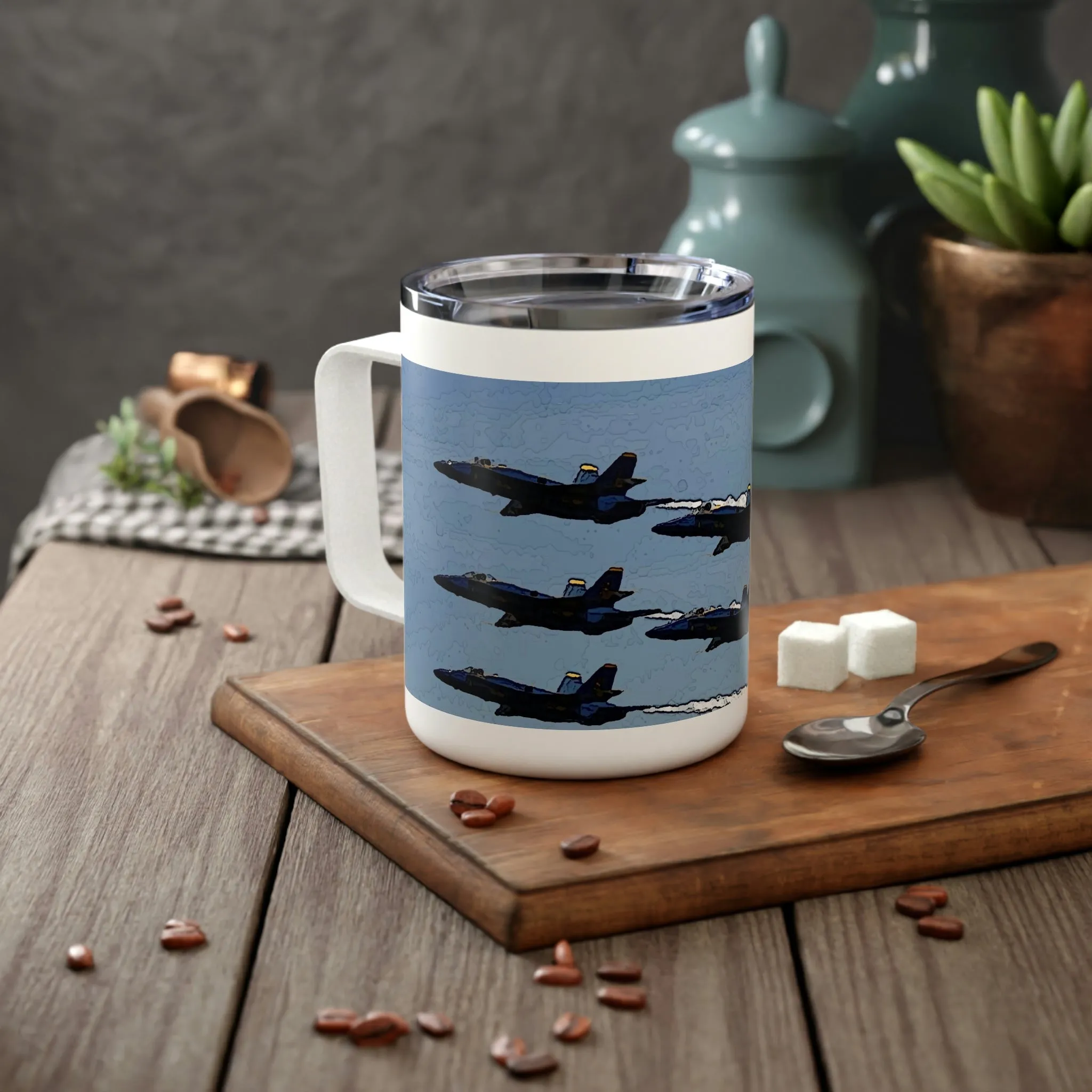 Insulated Coffee Mug, 10oz  ... Seattle Seafair ..."Blue Angels Run Over Lake Washington" ... Circa Mid 1980's ... Dr FJ Holt ... Original Works ...