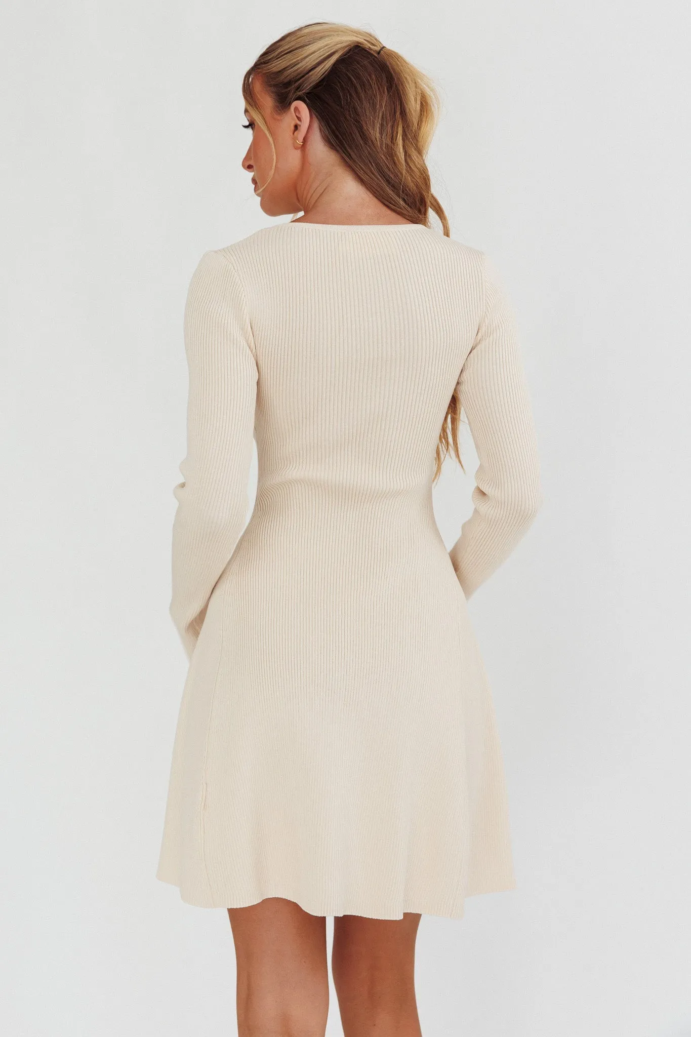 Intuitions Long Sleeve Ribbed Knit Dress Cream