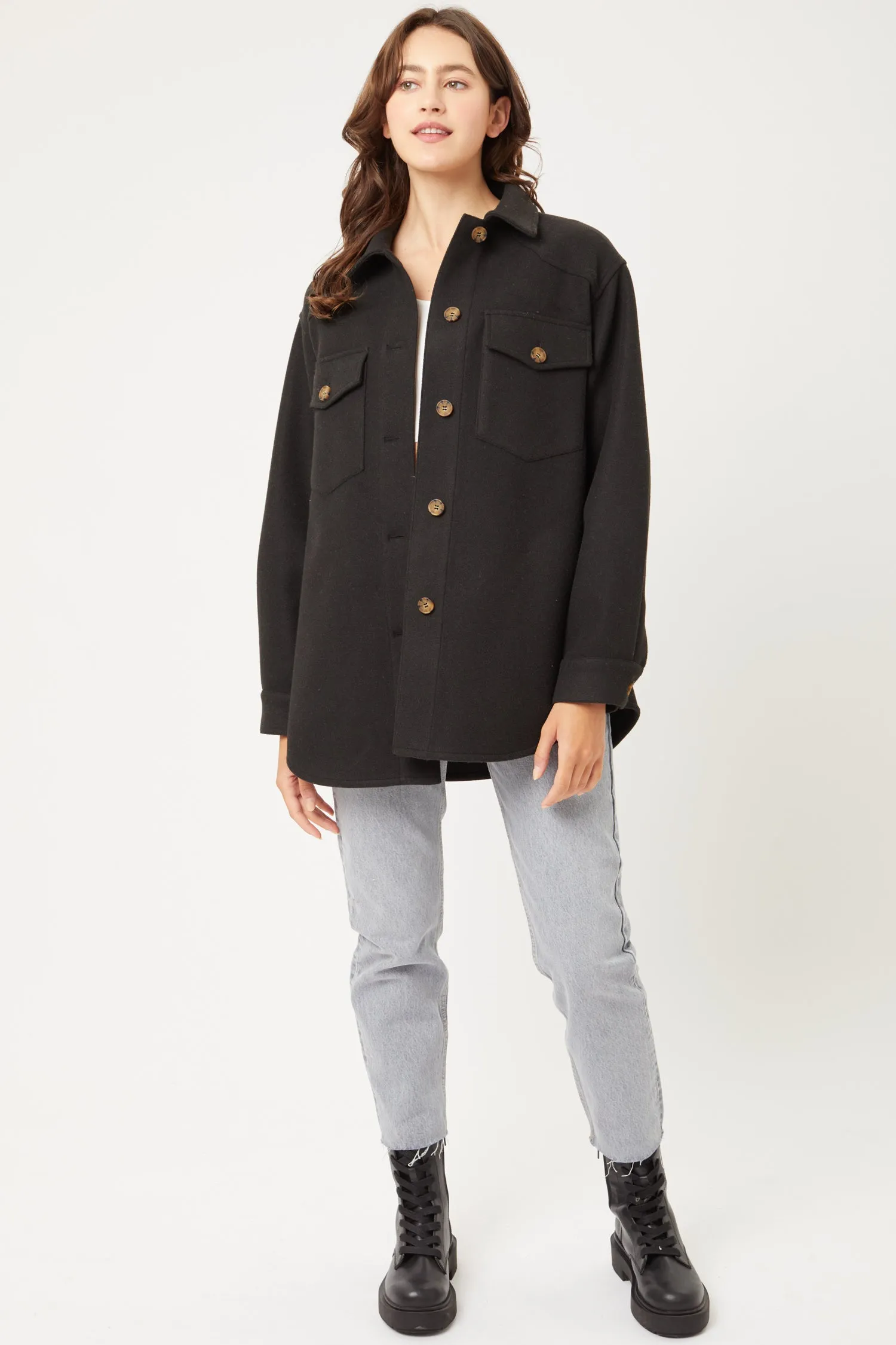 Julia Fleece Oversized Shacket blk