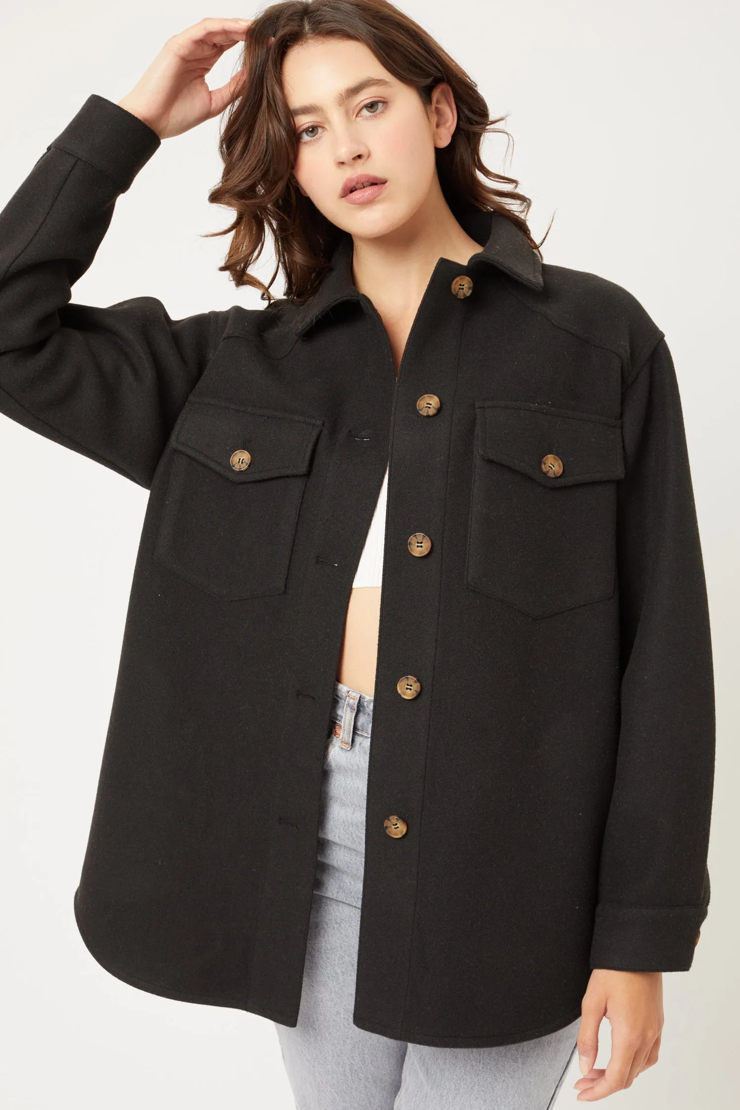 Julia Fleece Oversized Shacket blk