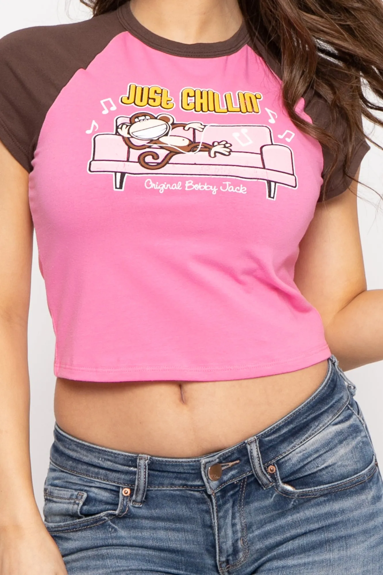 Just Chillin - Bobby Jack Crop Raglan Top - Hot Pink