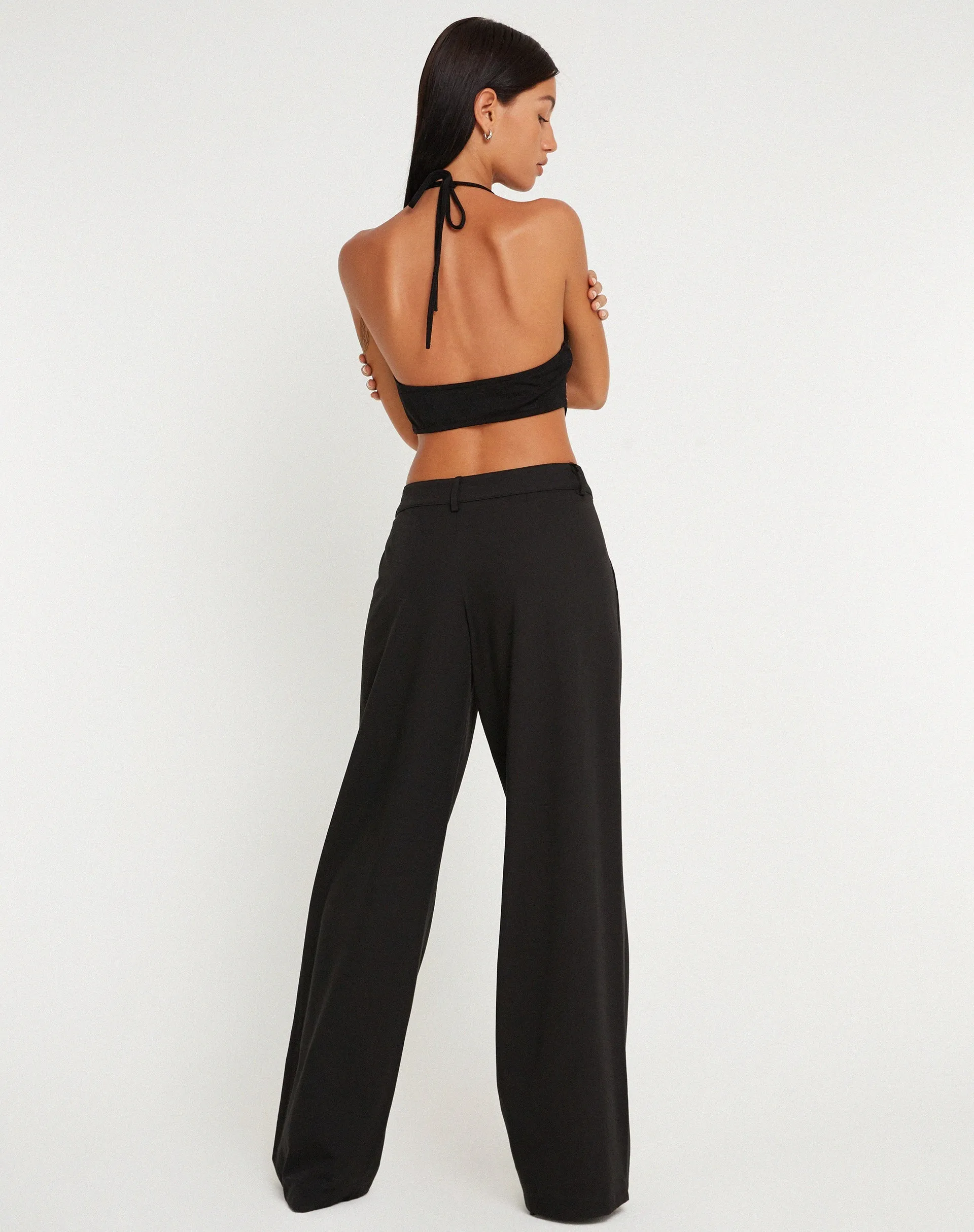 Ketida Halterneck Crop Top in Black Diamante