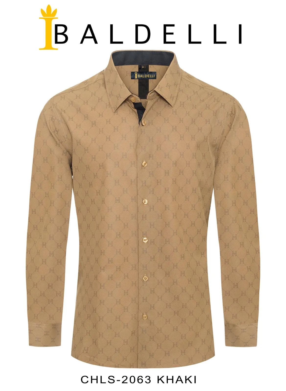 Khaki Printed Men's Long Sleeve Casual Dress Shirt Regular-Fit Style No: CHLS-2063