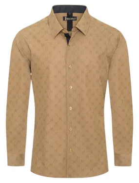 Khaki Printed Men's Long Sleeve Casual Dress Shirt Regular-Fit Style No: CHLS-2063