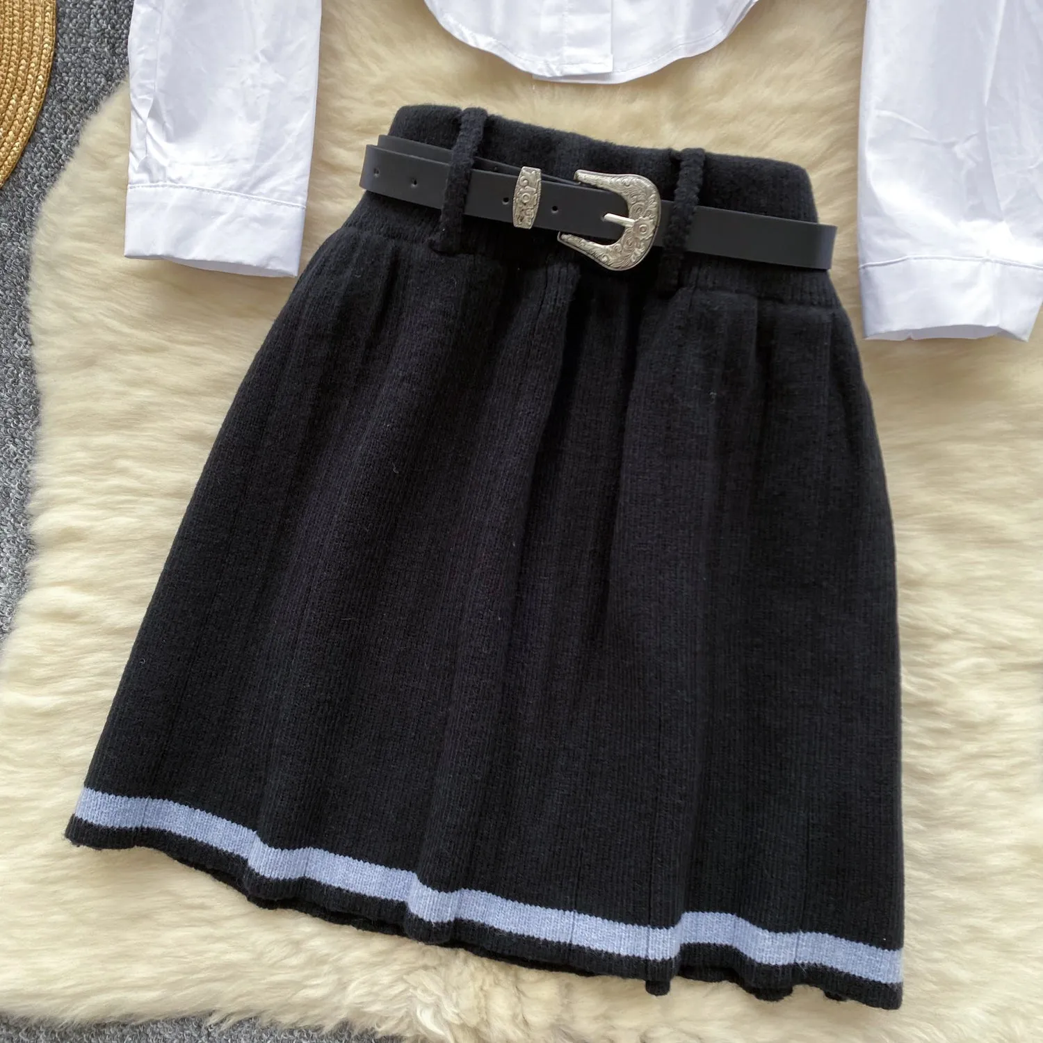 Knitted Vest&Shirt&Skirt Uniform 3Pcs