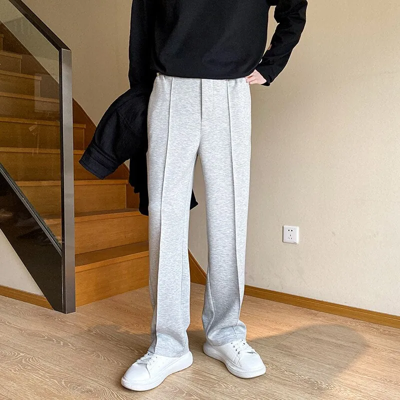 Korean Style Men's Sweatpants Fashion Straight-leg Baggy Pants Elastic Waist Casual Male Trousers Solid Bottoms