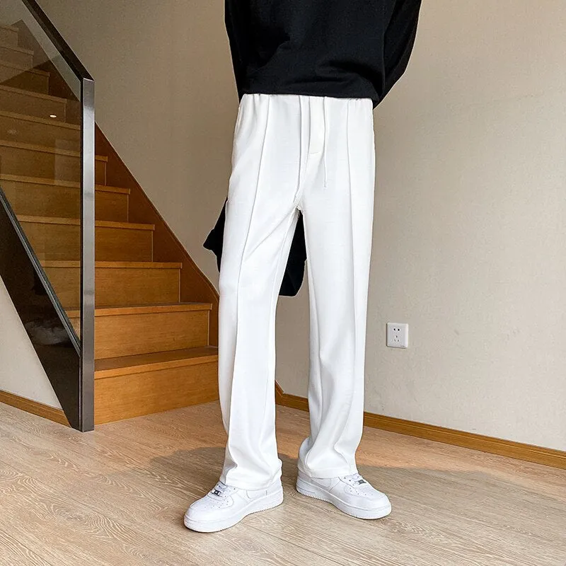 Korean Style Men's Sweatpants Fashion Straight-leg Baggy Pants Elastic Waist Casual Male Trousers Solid Bottoms