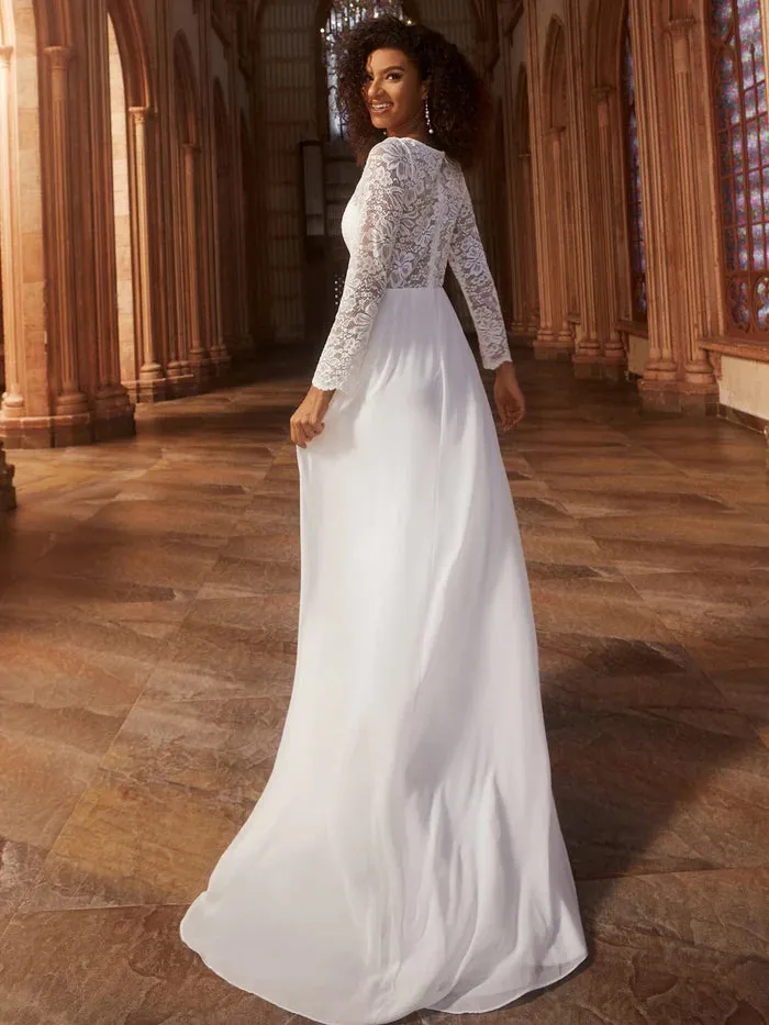 Lace Long Sleeves Eyelash Edge Bodycon Mermaid Chiffon Wedding Dress