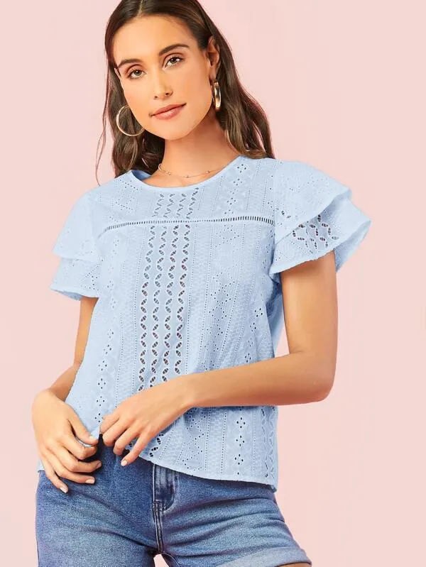 Layered Flutter Sleeve Schiffy Top