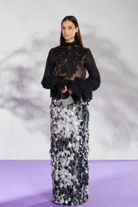 Layered Skirt with Petal Design and Puff Sleeve Blouse