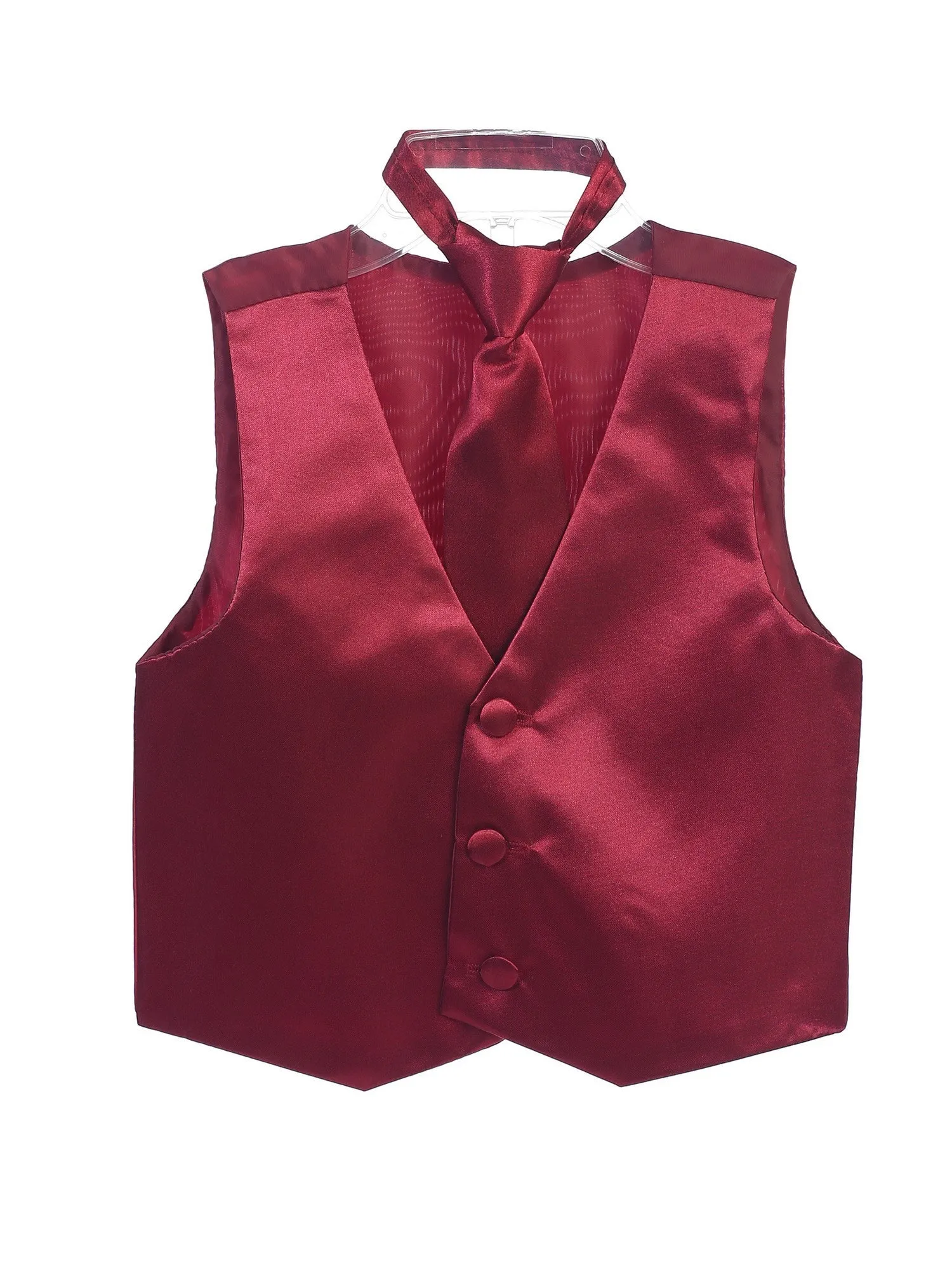 Little Boys Burgundy Three Button Satin Vest Tie 2 Pc Set 2-6