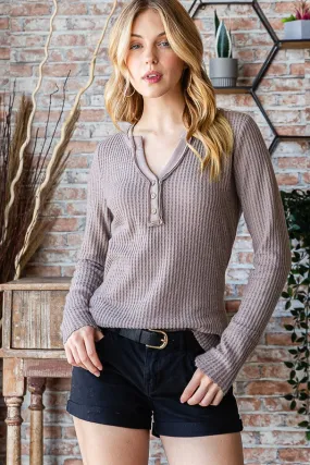 Long Sleeve V-Neck Button