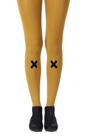 Lovely Black X Print 120 Denier Opaque Mustard Yellow Tights