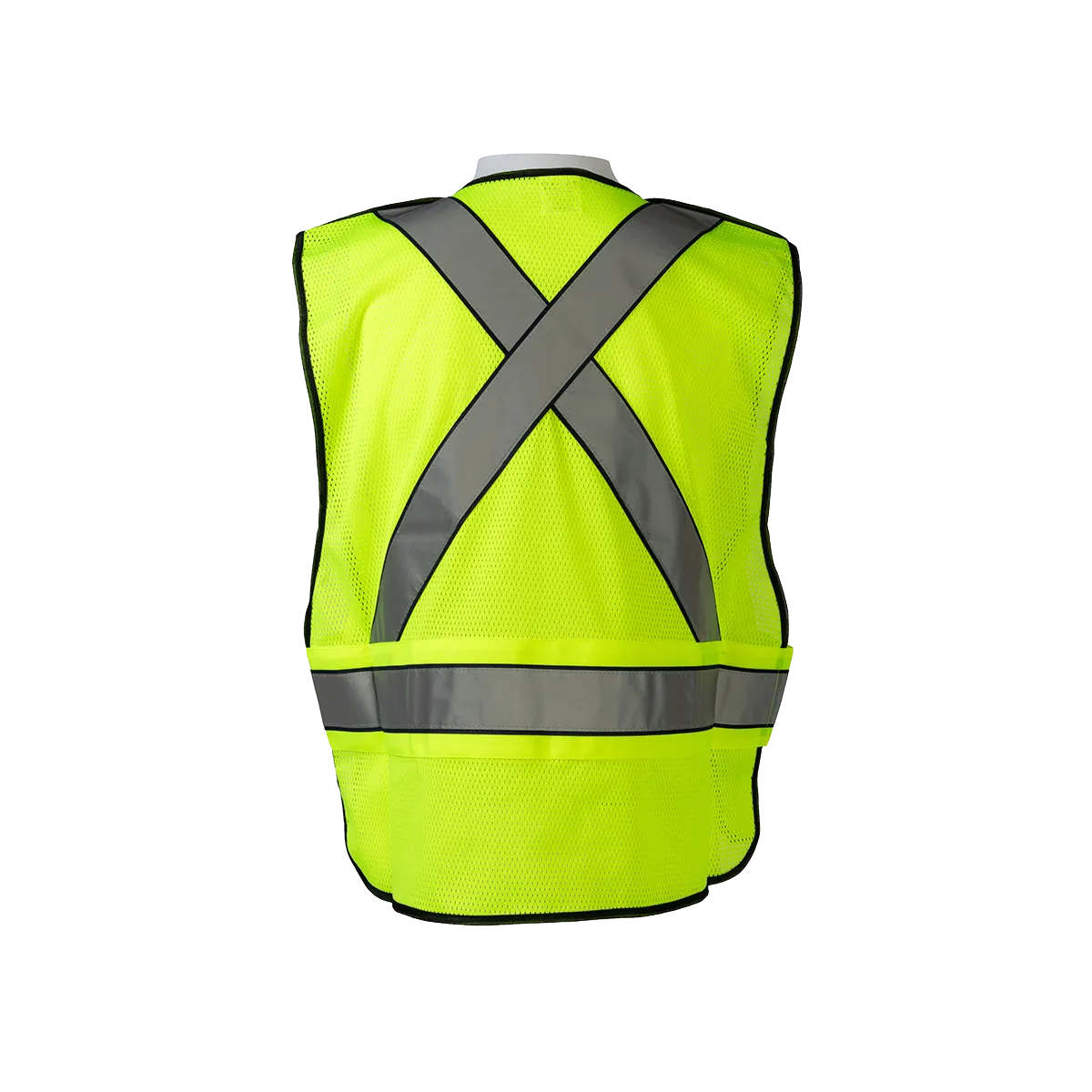 LVM2-VNPSV High-Vis Lime Mesh ANSI Class 2 Pullover V-Neck Breakaway Vest Reflective X on Back