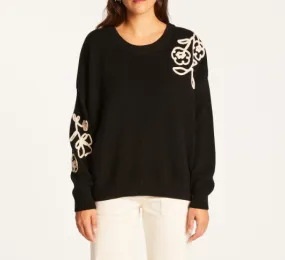 Maison Montagut - Rachel Crewneck Sweater with Embroidery in Ecru and Black