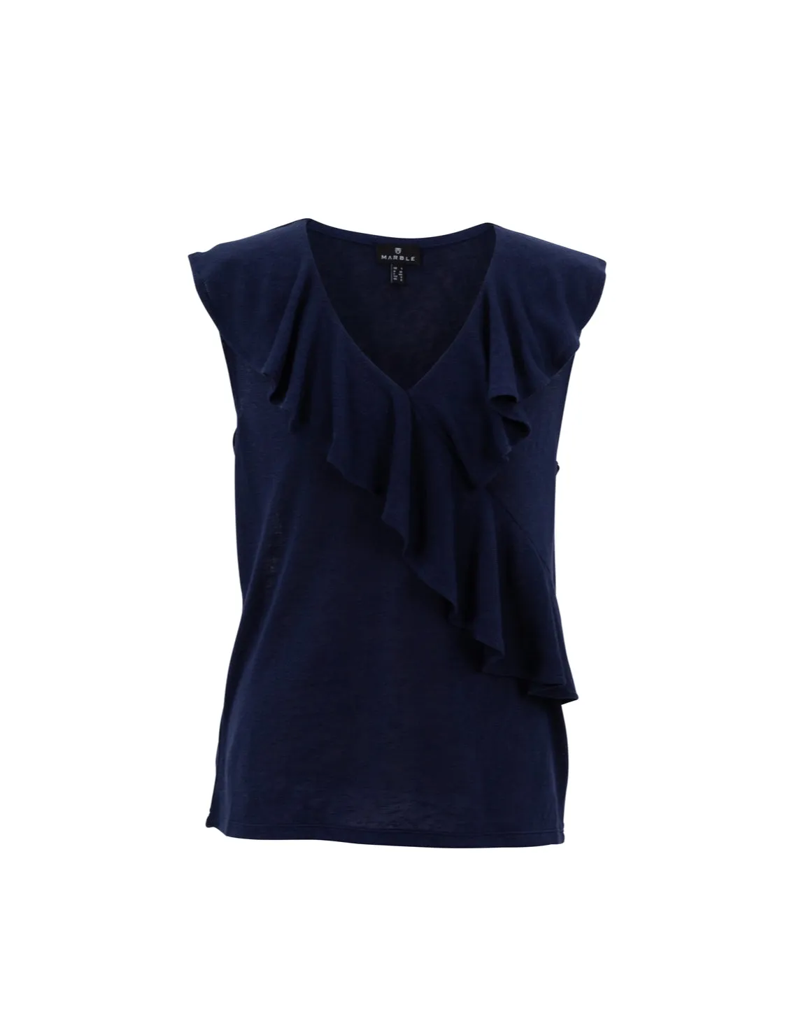 Marble 7376 Fine Knit V-Neck Frill Front Sleeveless Top (2 Colours)