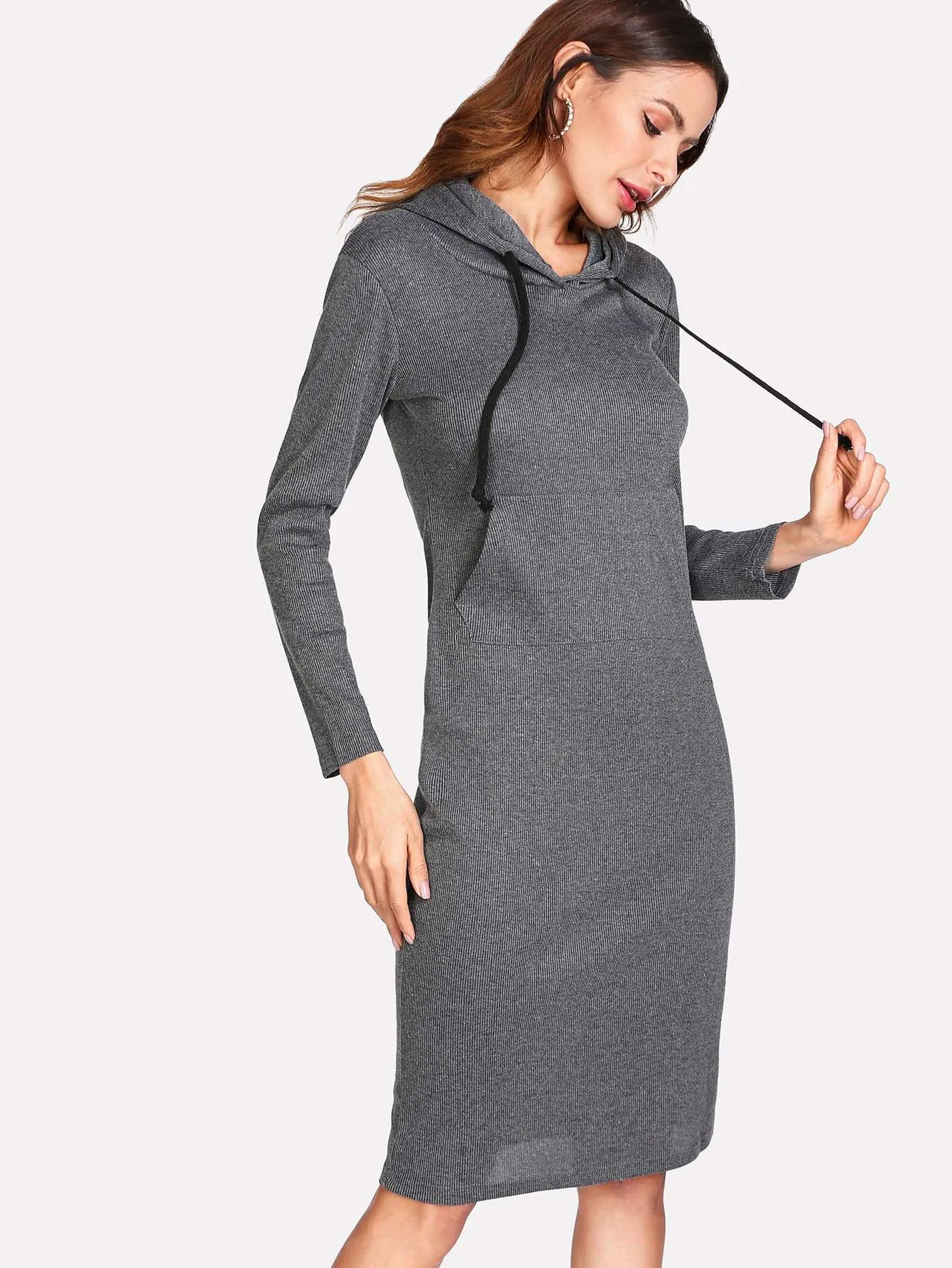 Marled Knit Hooded Jumper Dress