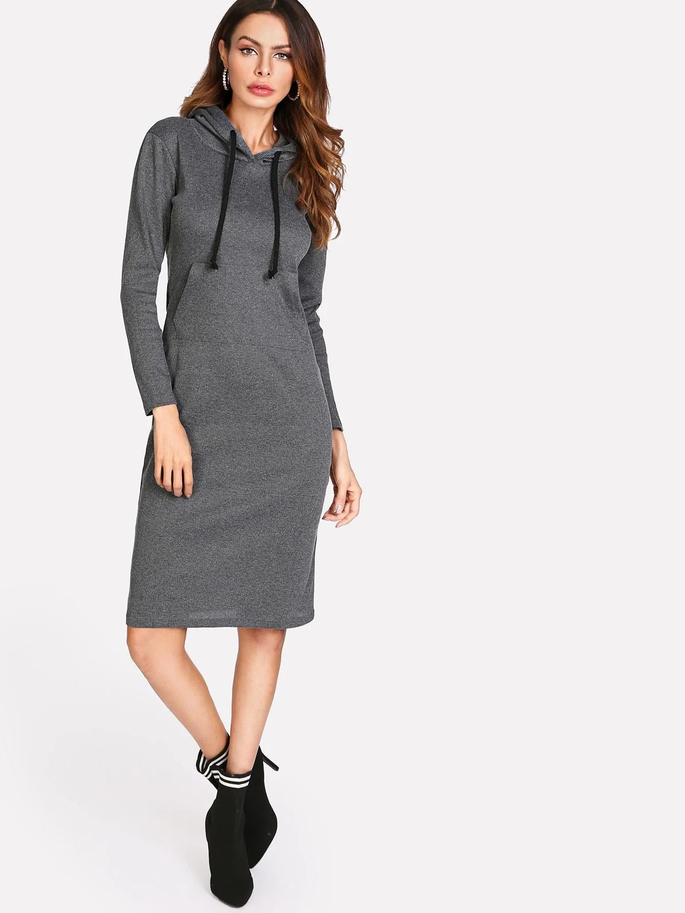 Marled Knit Hooded Jumper Dress