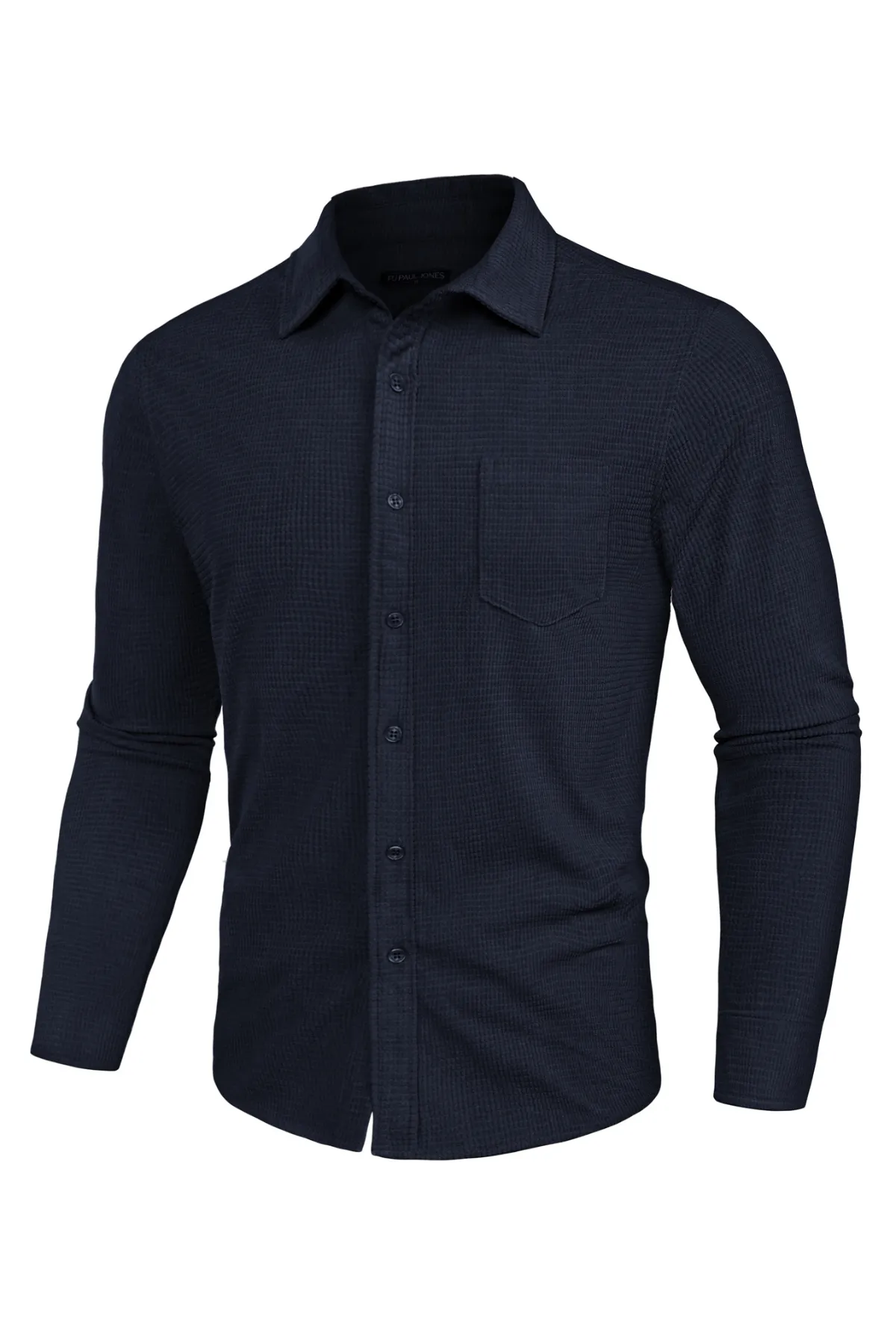 Men Stylish Textured Shirt Long Sleeve Classic Collar Button-up Tops