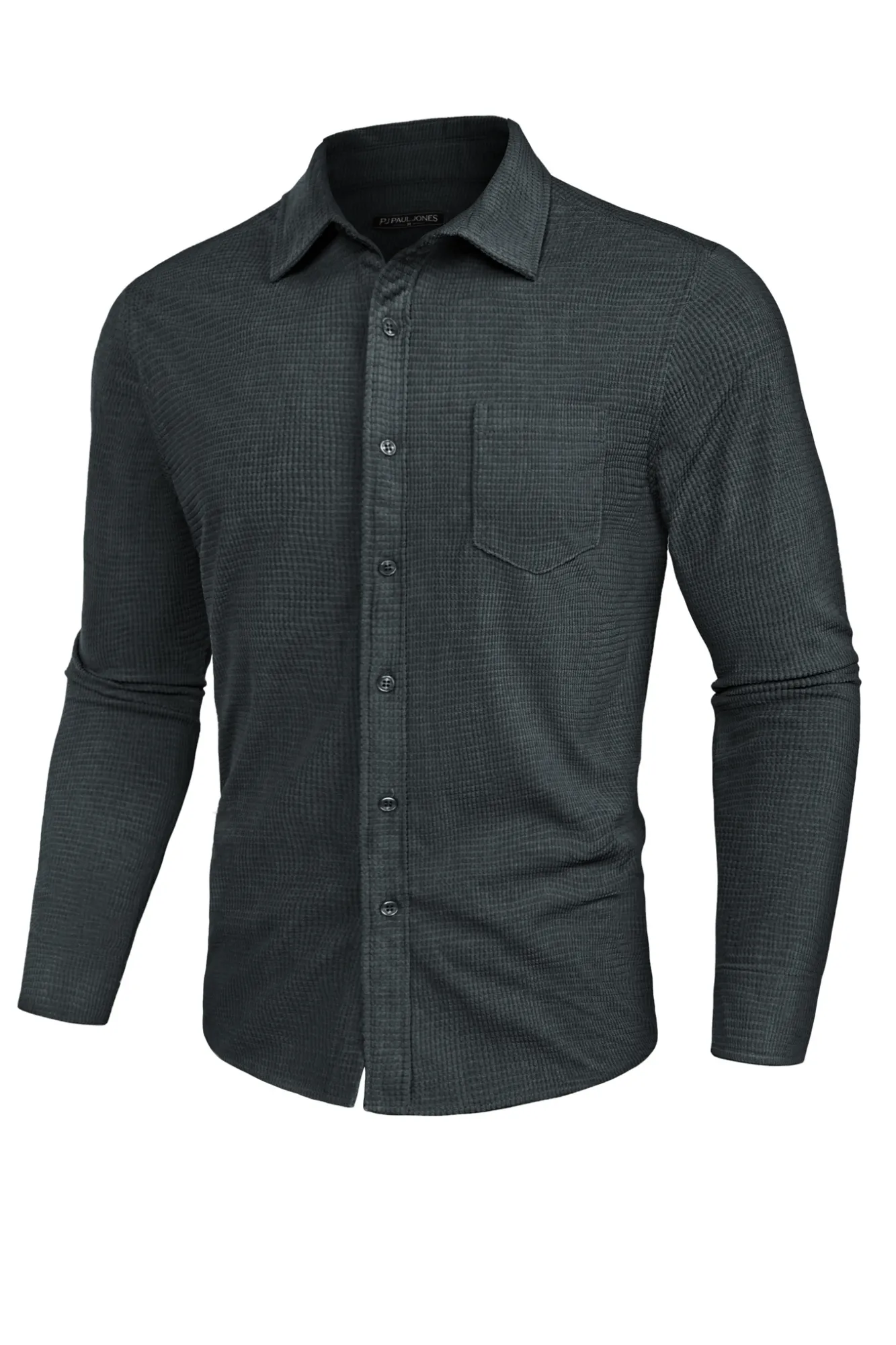 Men Stylish Textured Shirt Long Sleeve Classic Collar Button-up Tops