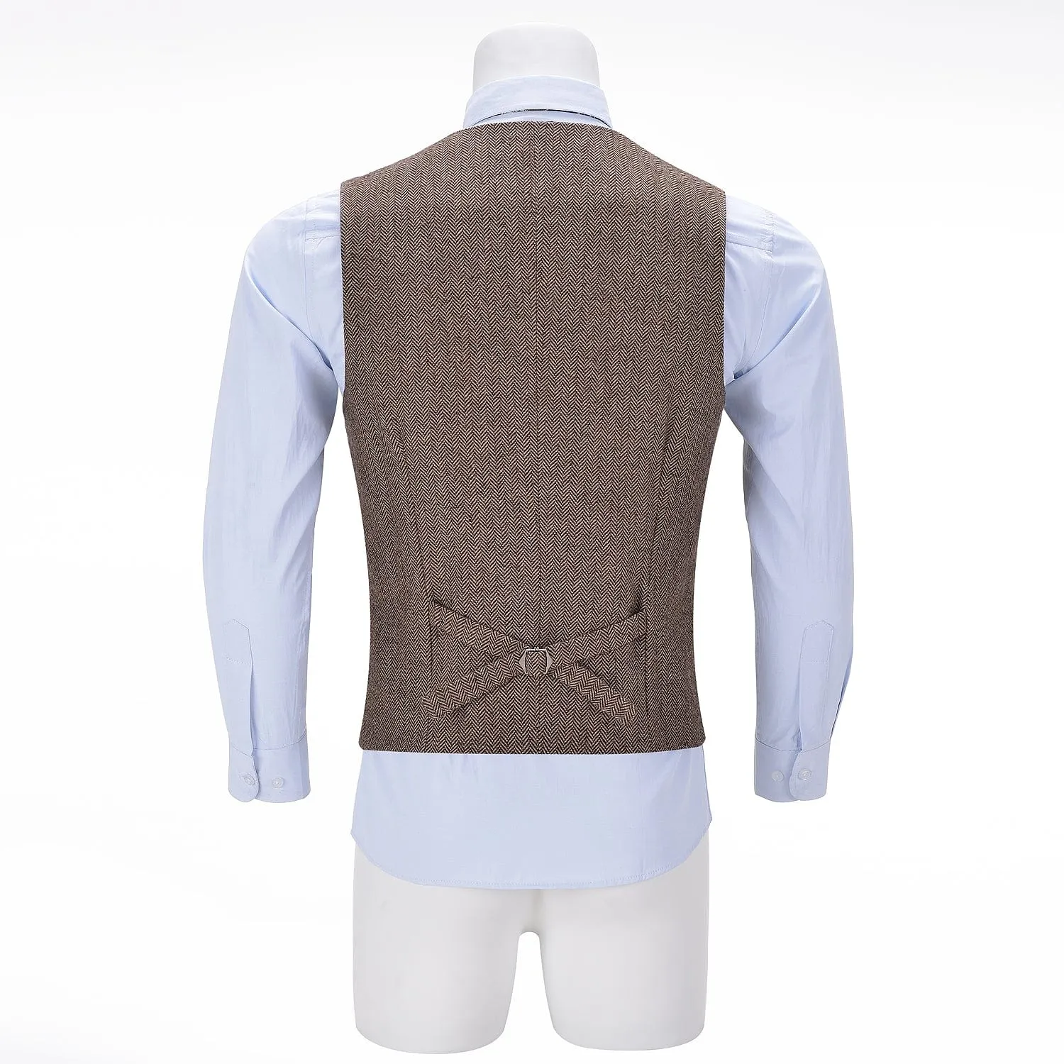 Men's Fashion Herringbone V Neck Tweed Waistcoat For Business