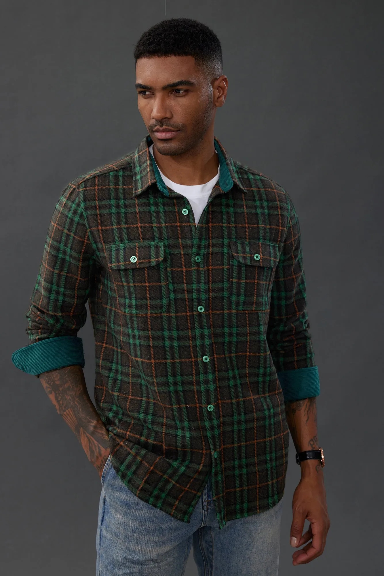 Mens Flannel Shirts Casual Button Down Long Sleeve Plaid Cardigans Shirt Jacket with Pockets