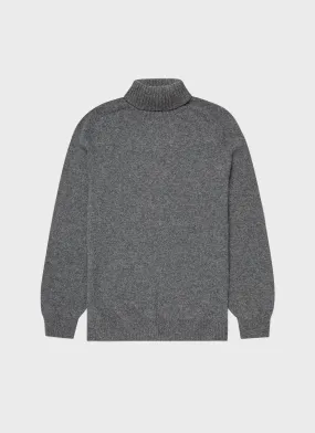 Men's Lambswool Roll Neck in Mid Grey Melange