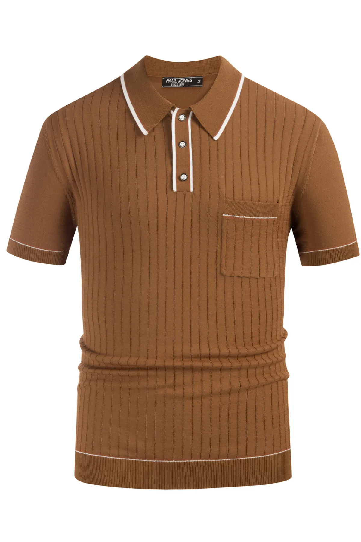 Men's Short Sleeve Knit Button Polo Shirts Casual Pullover Golf Shirt with Pockets