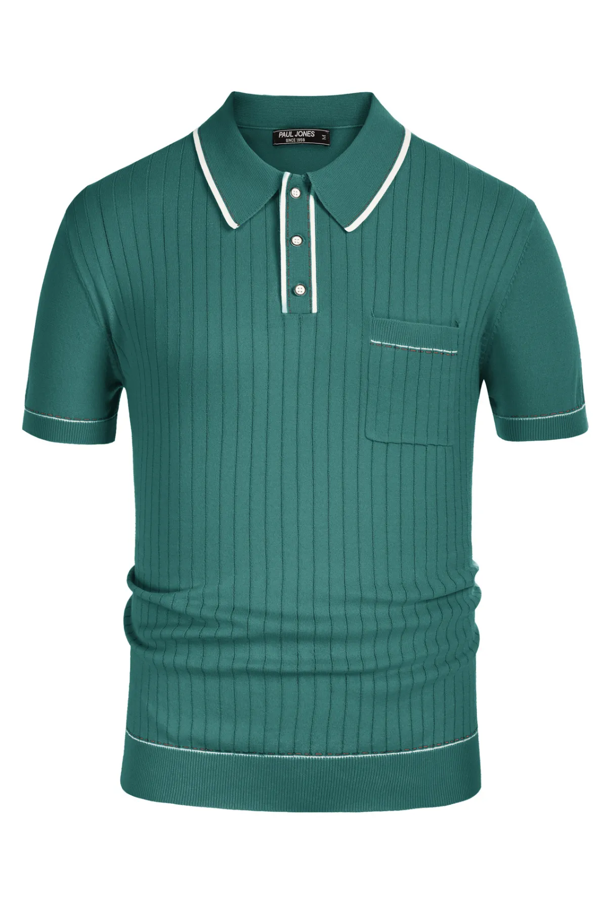 Men's Short Sleeve Knit Button Polo Shirts Casual Pullover Golf Shirt with Pockets