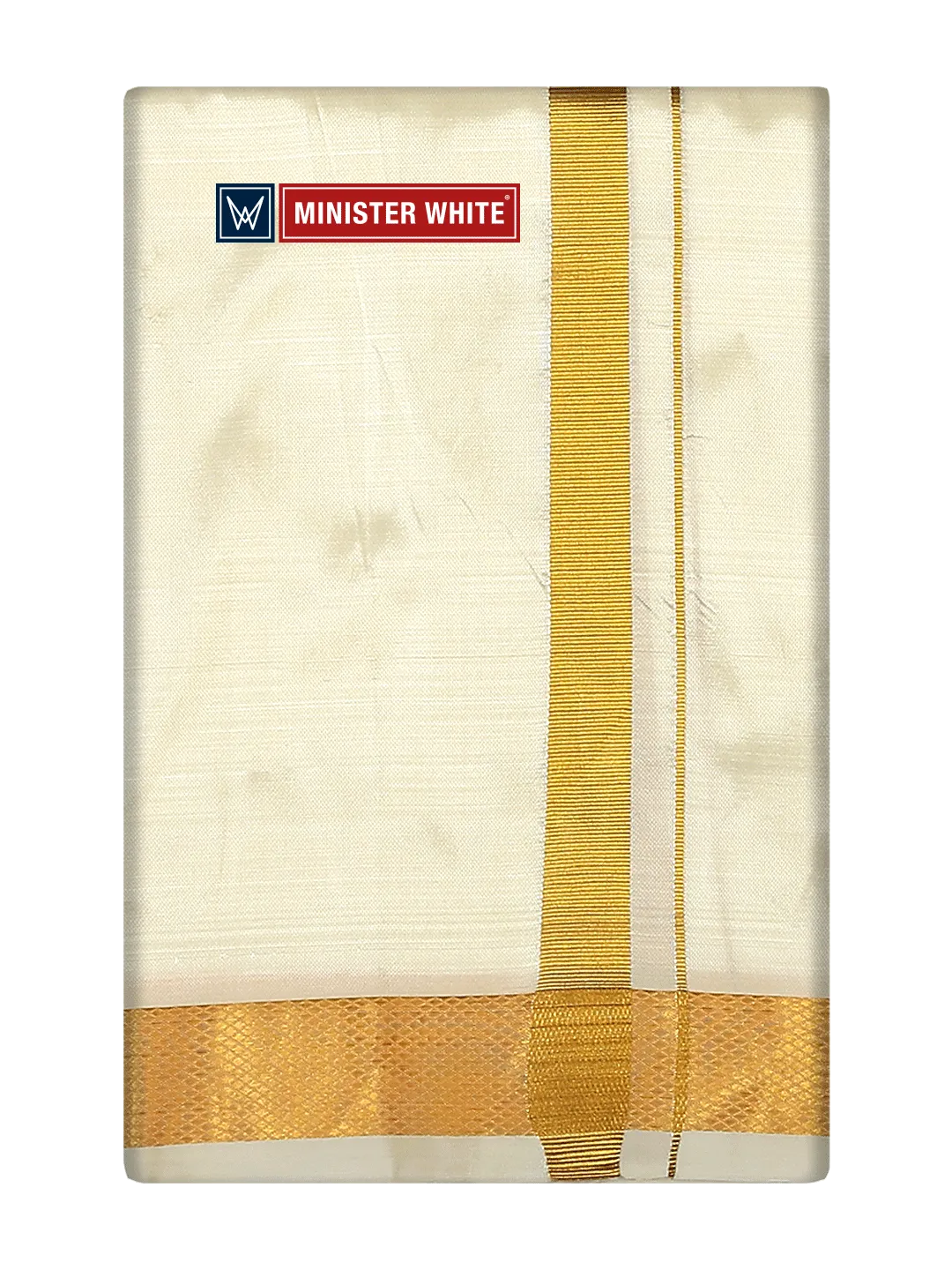 Mens Silk Mix Double Layer Cream Dhoti with 70K Gold Jari Border - Prince 70K