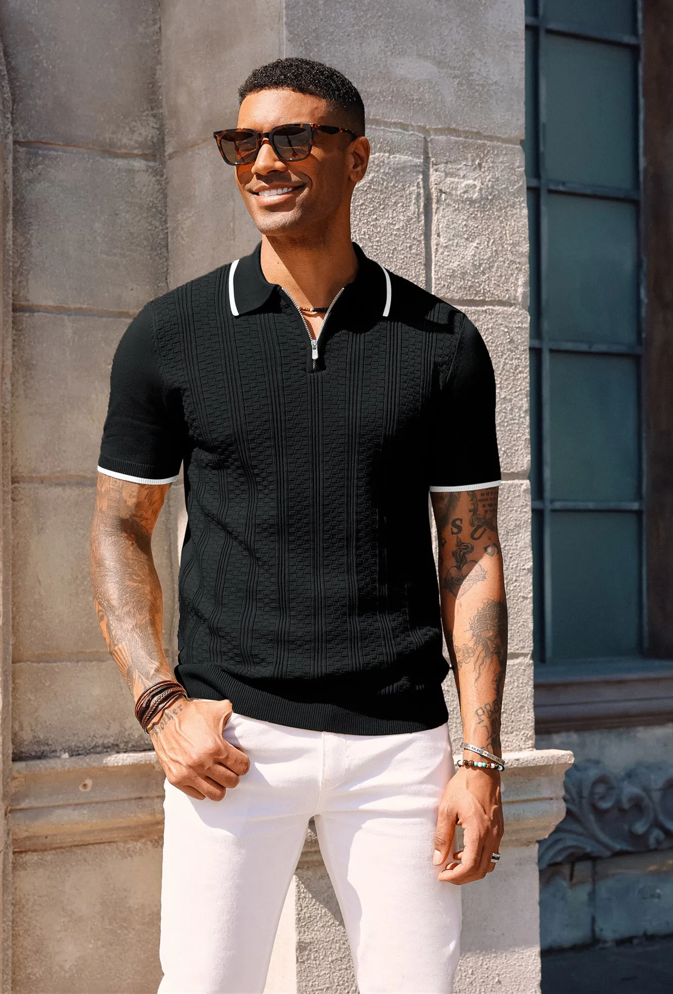 Mens Vintage Polo Shirts Texture Pattern Knit Golf Polo Shirts