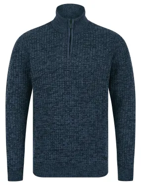 Merson Quarter Zip Funnel Neck Wool Blend Knitted Jumper in Denim Twist - Tokyo Laundry