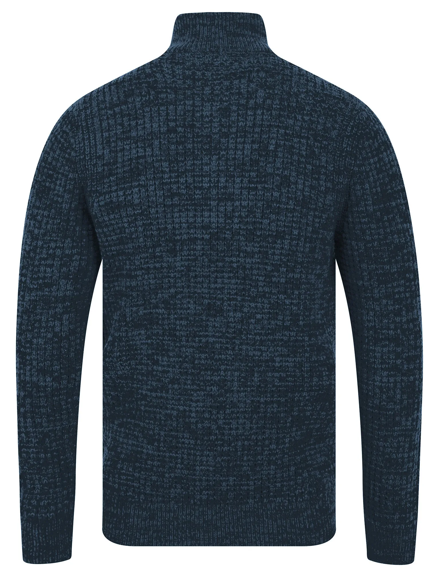 Merson Quarter Zip Funnel Neck Wool Blend Knitted Jumper in Denim Twist - Tokyo Laundry