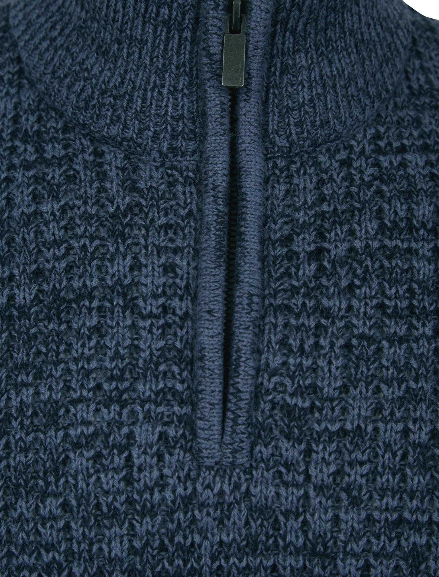 Merson Quarter Zip Funnel Neck Wool Blend Knitted Jumper in Denim Twist - Tokyo Laundry