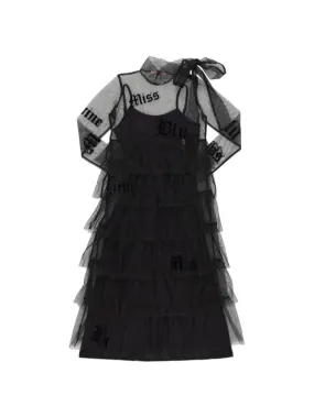 Miss Blumarine   Flocked logo tulle &amp; jersey dress 