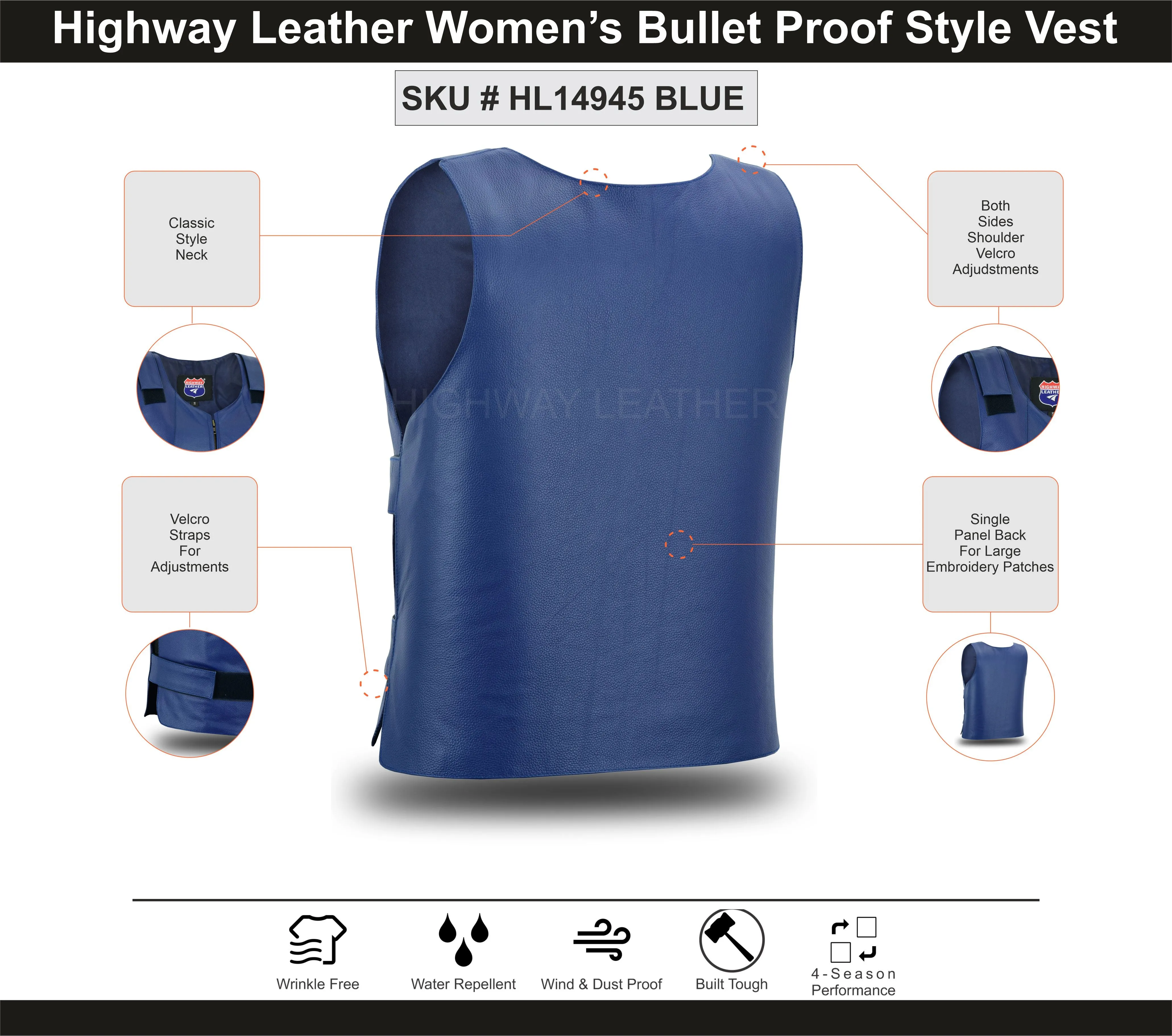 NAVY BLUE BULLET PROOF LEATHER VEST SKU#HL11643NAVYBLUE48