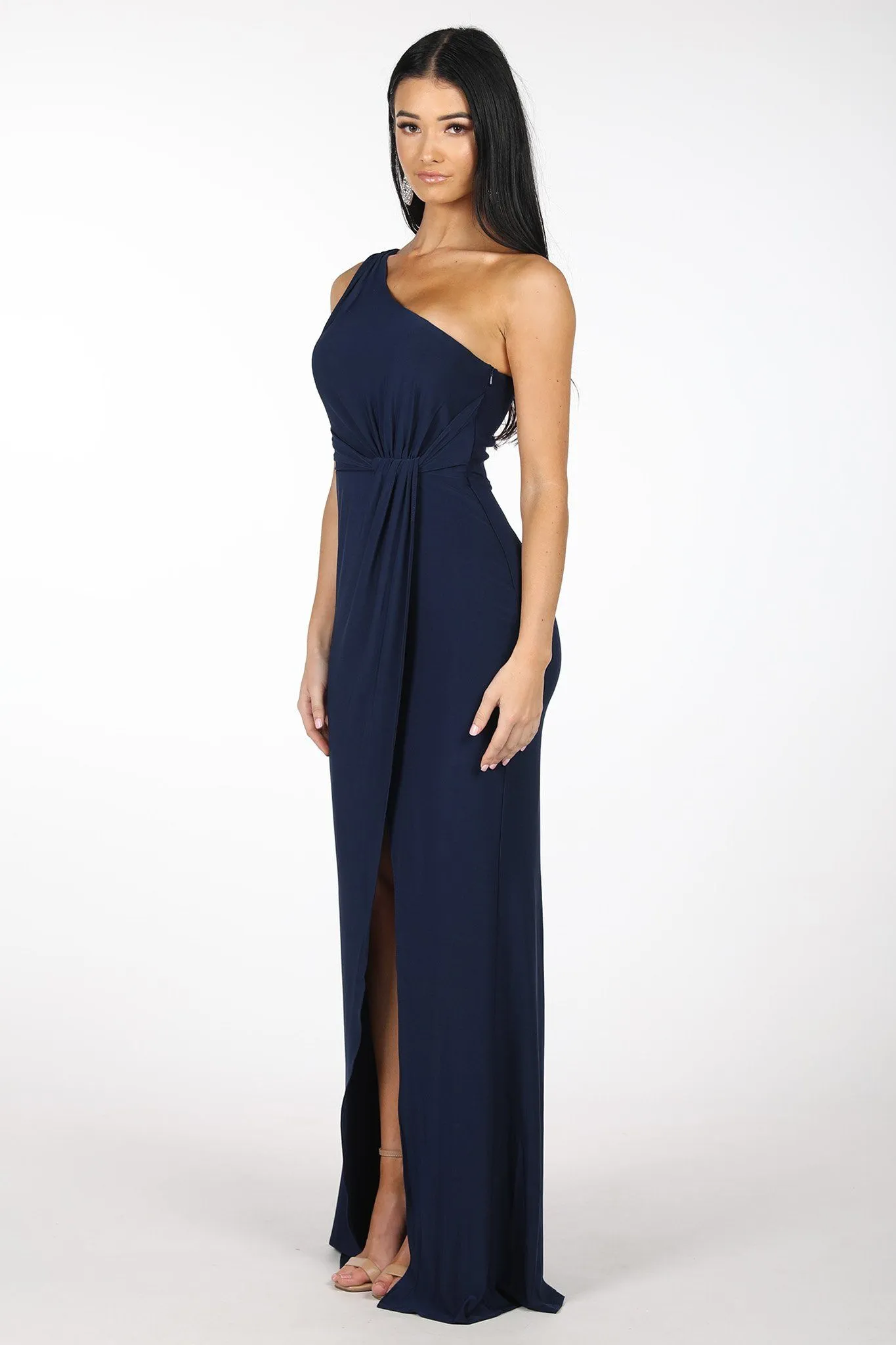 NELIA One Shoulder Maxi Column Dress - Navy