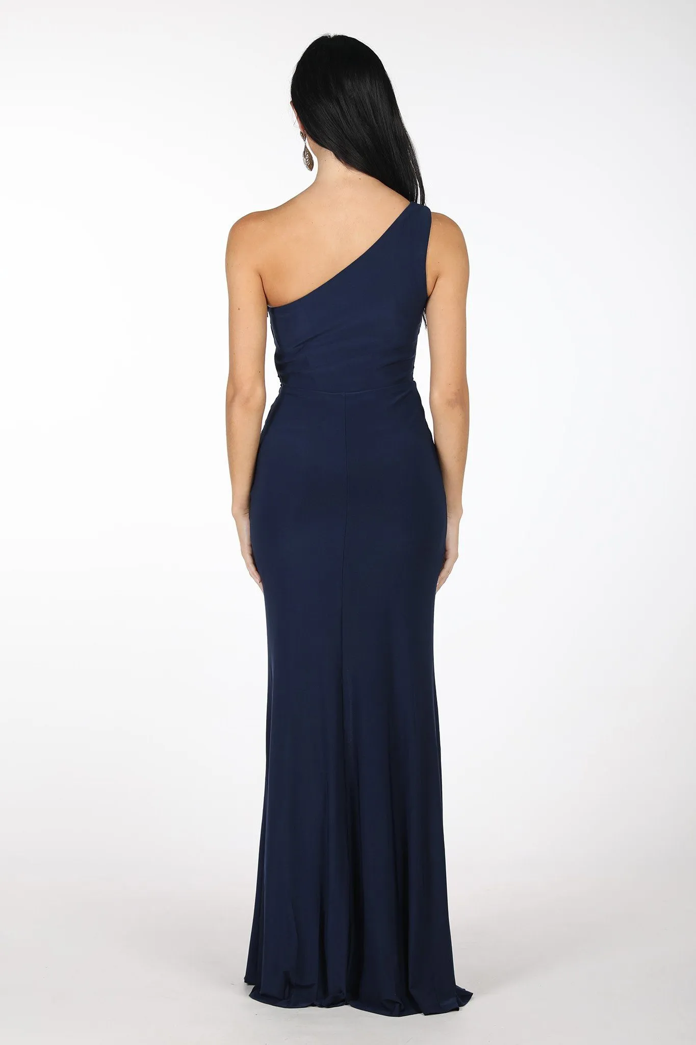 NELIA One Shoulder Maxi Column Dress - Navy