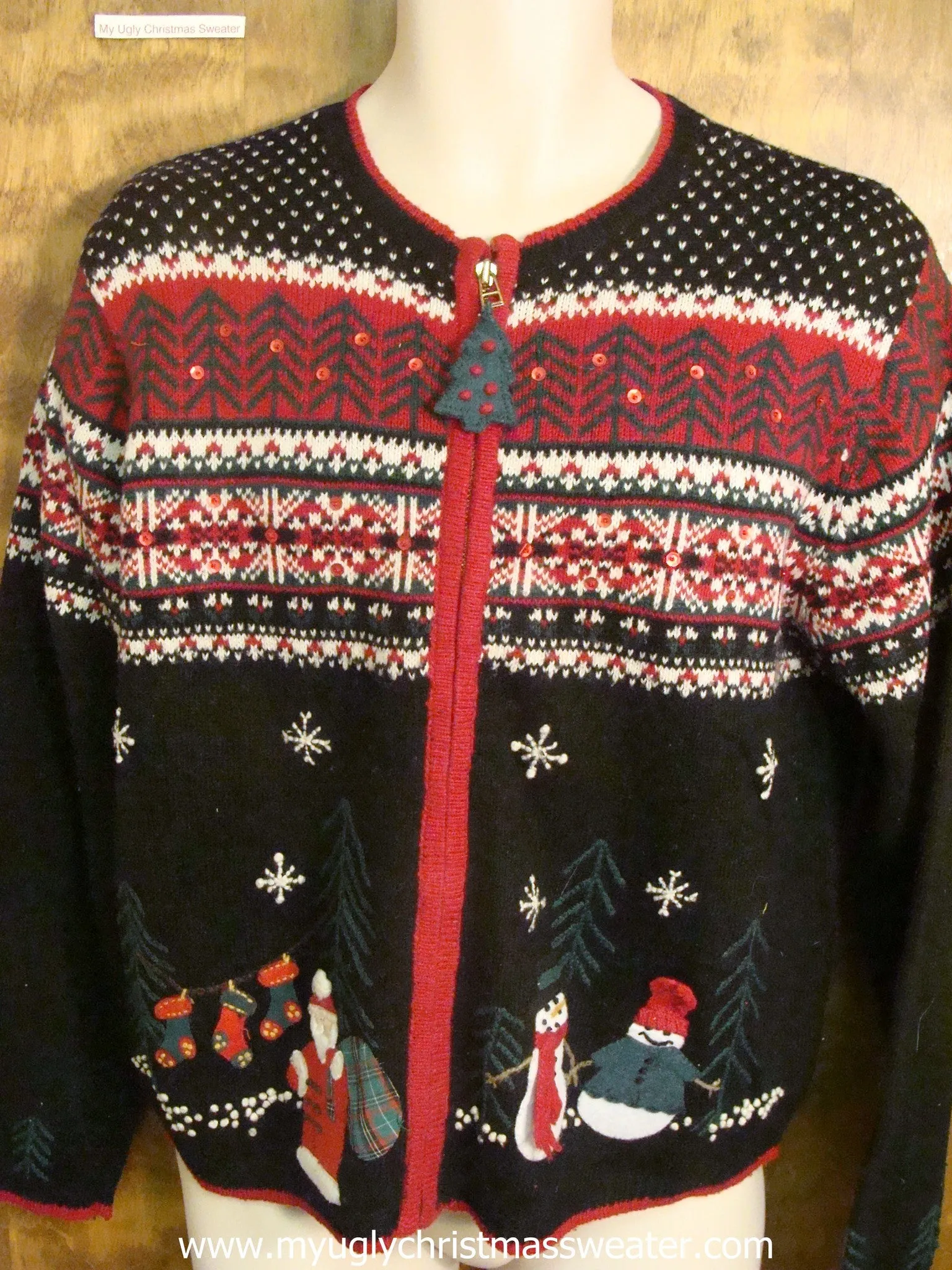 Nordic Pattern with Santa and Snowmen  Ugly Christmas Sweater