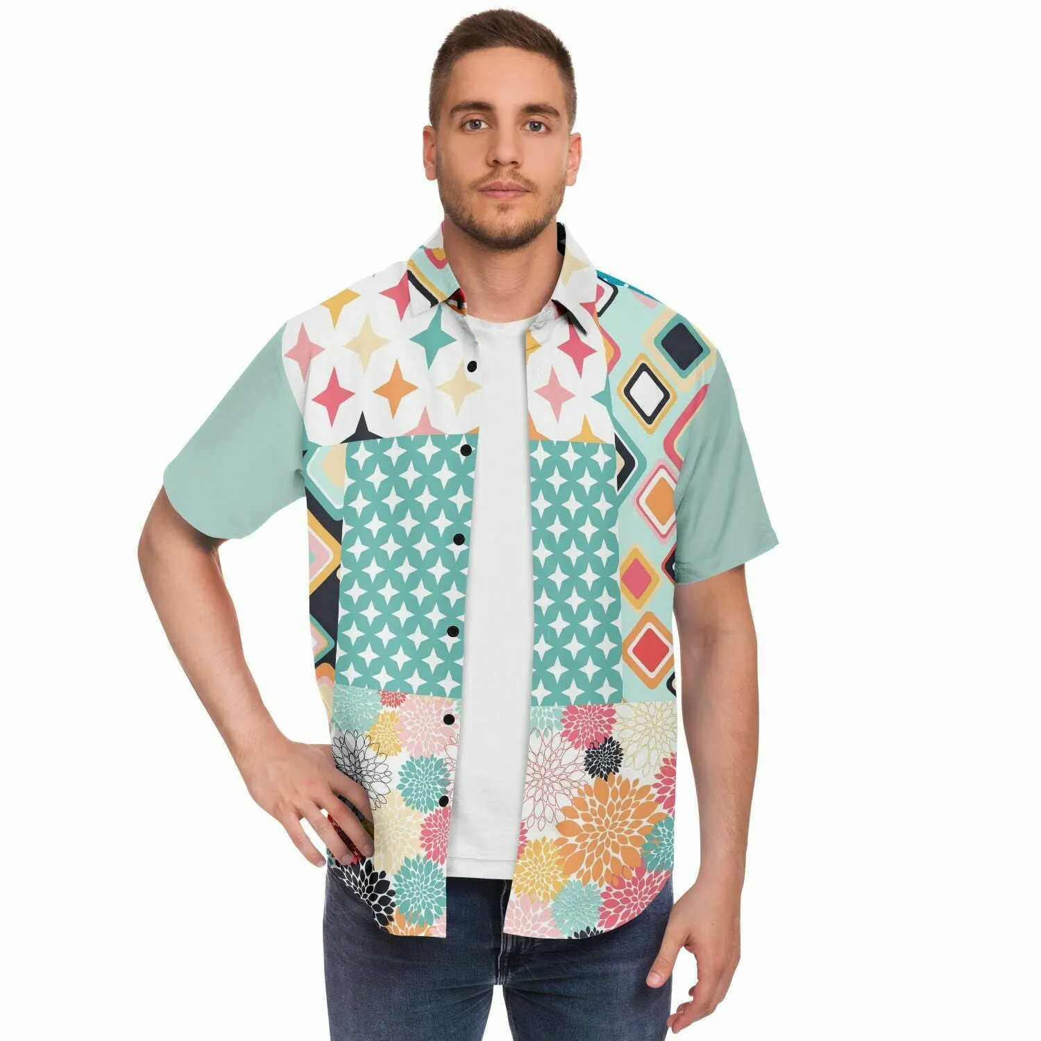 Old Miami Polka Dot Patchwork Button Down Shirt