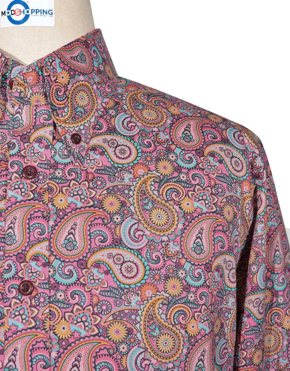 Paisley Shirt - 60s  Style  Pink Paisley Shirt