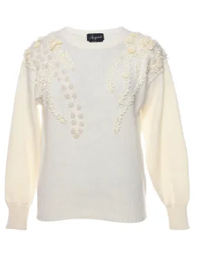 Pale Yellow 1980s Pearl Detail Jumper - S