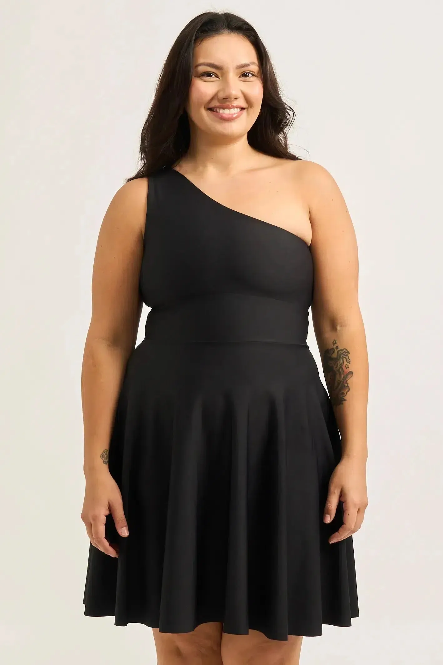 Performance One Shoulder Comfort Crop Mini Dress - Black