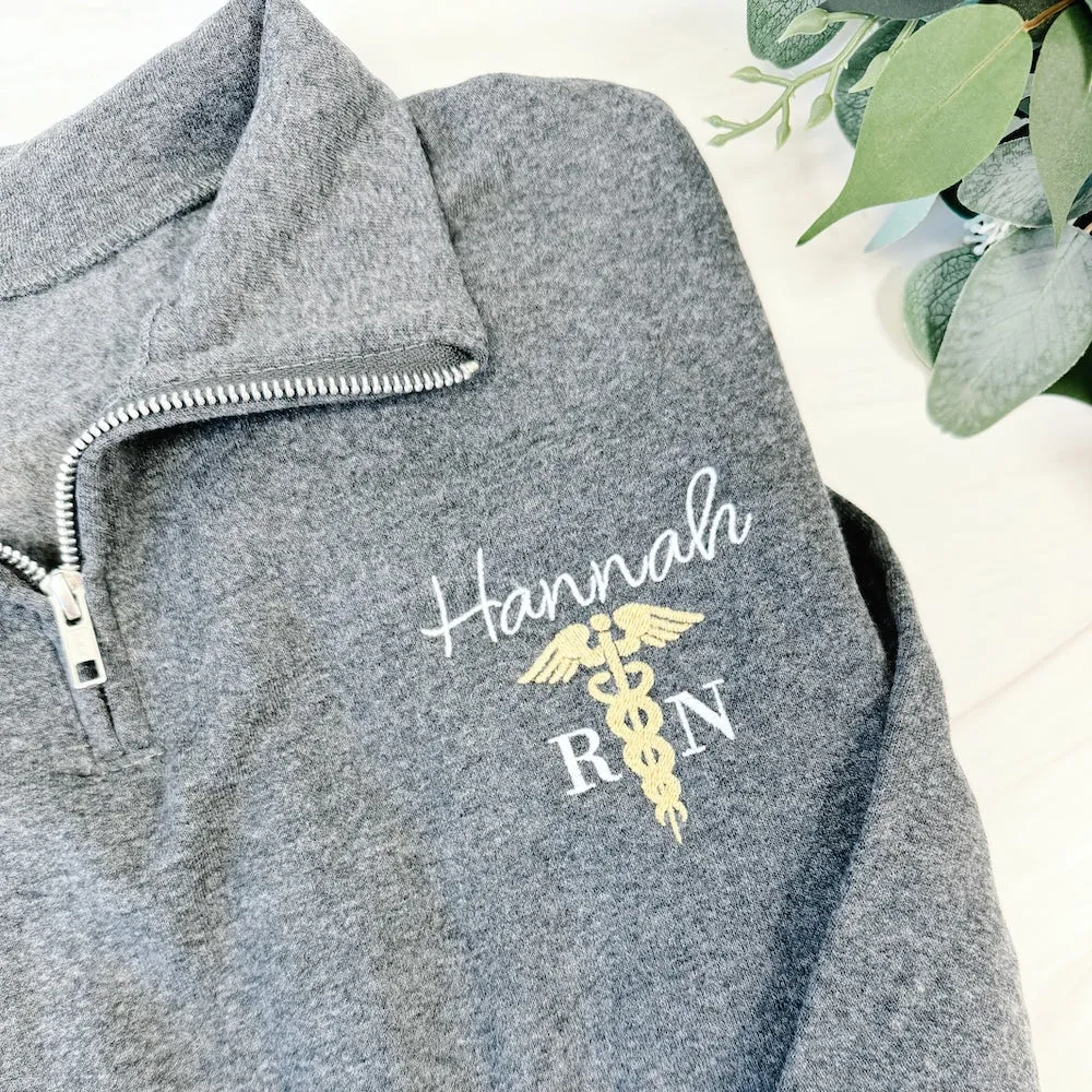 Personalized RN Quarter Zip Sweatshirt