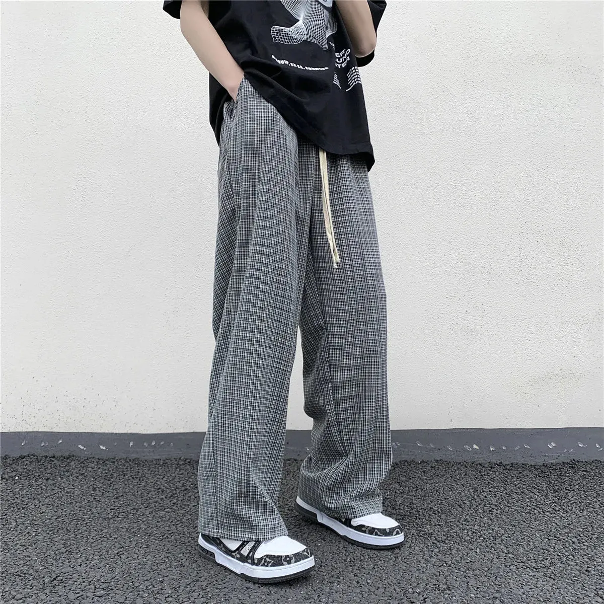 Plaid Pants Men Loose men trousers 2024 Casual Straight pant for Male/Female Harajuku Hip-hop Streetwear Wide-leg Mopping Pants