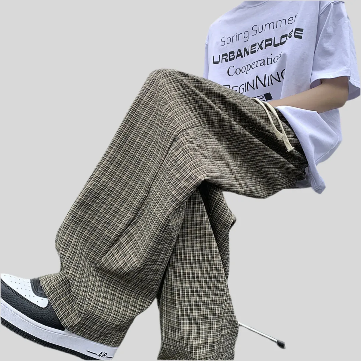 Plaid Pants Men Loose men trousers 2024 Casual Straight pant for Male/Female Harajuku Hip-hop Streetwear Wide-leg Mopping Pants