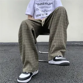 Plaid Pants Men Loose men trousers 2024 Casual Straight pant for Male/Female Harajuku Hip-hop Streetwear Wide-leg Mopping Pants